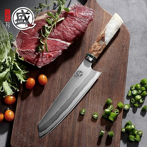 MITSUMOTO SAKARI 8 inch Gyuto Cooking Knife, Hand Forged Kitchen Meat  Knife, Professional Japanese Chef Knife (G10 Handle & Gift Box)